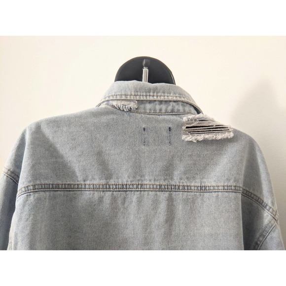 Ci Sono Womens Distressed Denim Jean Curved Hem Pockets Y2K 90s Jacket Shirt Top - Picture 3 of 14
